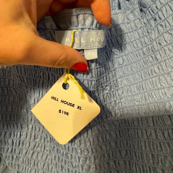 HILL HOUSE Smocked Athena Nap Dress in light blue glitter check XL - Picture 4 of 11